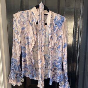 Zimmerman  Ruffle Blouse - Blue and Cream